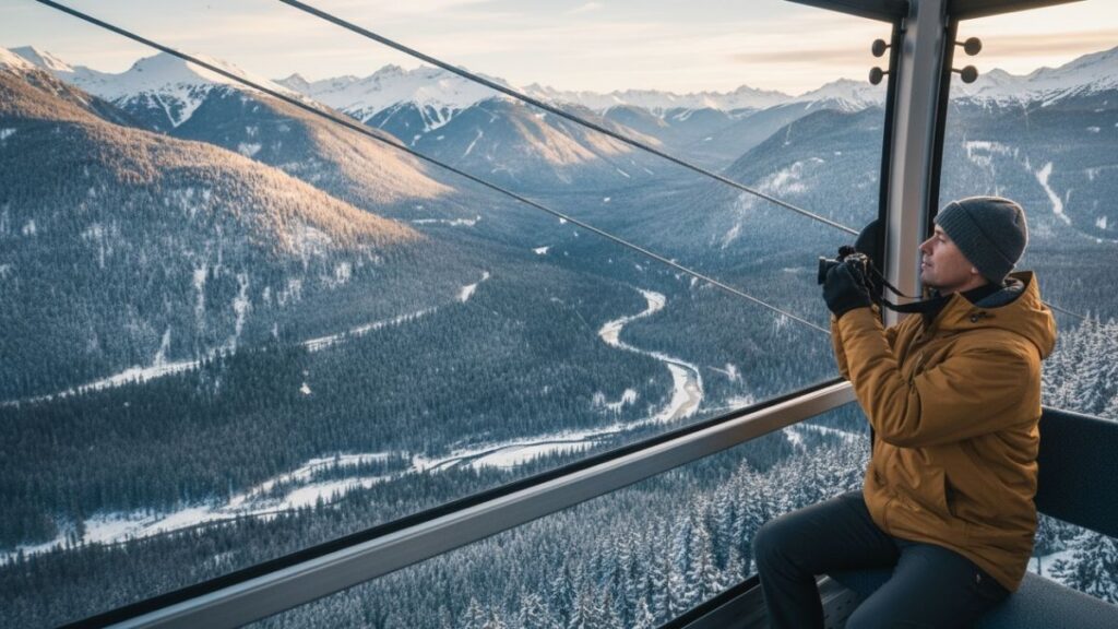 traveler riding the peak 2 peak gondola above whistler blackcomb 20251112 134205 0000