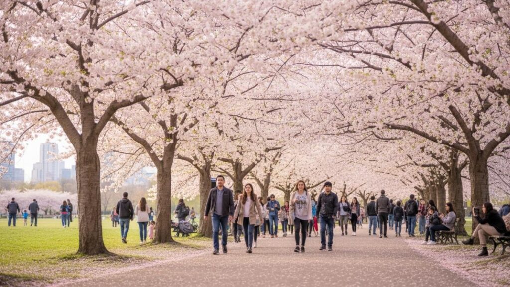 visitors walking under cherry blossoms in high park, toronto 20251118 111651 0000